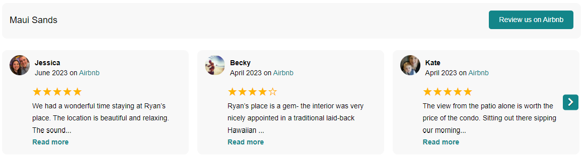 Rentalbell AirBnb Reviews Widget Carousel Layout