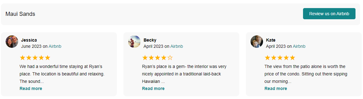 AirBnb Reviews Widget Grid Layout